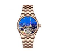 JDLERMY Reloj de pulsera para hombre, diseño de ciudades chinas, diseño de esqueleto, turbillon volador, esfera mecánica, zafiro, negocios, doble cara, hueco, impermeable, caja de acero luminoso