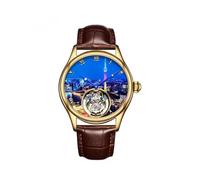 JDLERMY Reloj de pulsera para hombre, diseño de ciudades chinas, diseño de esqueleto, turbillon volador, esfera mecánica, zafiro, negocios, doble cara, hueco, impermeable, caja de acero luminoso