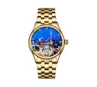 JDLERMY Reloj de pulsera para hombre, diseño de ciudades chinas, diseño de esqueleto, turbillon volador, esfera mecánica, zafiro, negocios, doble cara, hueco, impermeable, caja de acero luminoso
