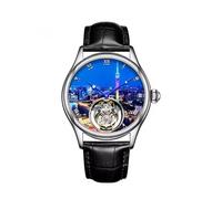 JDLERMY Reloj de pulsera para hombre, diseño de ciudades chinas, diseño de esqueleto, turbillon volador, esfera mecánica, zafiro, negocios, doble cara, hueco, impermeable, caja de acero luminoso