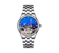 JDLERMY Reloj de pulsera para hombre, diseño de ciudades chinas, diseño de esqueleto, turbillon volador, esfera mecánica, zafiro, negocios, doble cara, hueco, impermeable, caja de acero luminoso