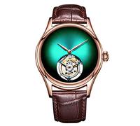 JDLERMY Tourbillon - Reloj mecánico de cuerda manual con diseño de ojo de leopardo y esqueleto para hombre, cristal de zafiro, vintage, hueco de doble cara, impermeable, reloj de pulsera de cuero