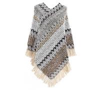 Jdlsppl Poncho para mujer, suéter de punto en zigzag, poncho mexicano para otoño, hippie, suave, con flecos, chal de ganchillo, capa asimétrica, Gris, Talla única