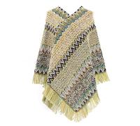 Jdlsppl Poncho para mujer, suéter de punto en zigzag, poncho mexicano para otoño, hippie, suave, con flecos, chal de ganchillo, capa asimétrica, Amarillo, Talla única