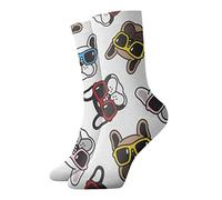JDNFDR Calcetines de compresión de moda con diseño de perro Basset Hound y Labrador, calcetines deportivos acolchados de poliéster para correr, atletismo, Lindo bulldog de dibujos animados con gafas