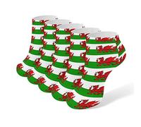 JDNFDR Calcetines tobilleros de corte bajo con banderas de dragón galés para hombres y mujeres, calcetines atléticos finos, calcetines invisibles para correr, 5 paquetes