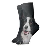 JDNFDR Doodle Rock Music - Calcetines de compresión de moda, calcetines de compresión acolchados de poliéster de alto rendimiento, para correr, atletismo, Young Border Collie Smiles, Altoa única