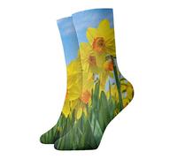 JDNFDR Doodle Rock Music - Calcetines de compresión de moda, calcetines de compresión acolchados de poliéster de alto rendimiento, para correr, atletismo, Flores de narciso holandés y cielo azul