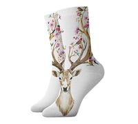 JDNFDR Doodle Rock Music - Calcetines de compresión de moda, calcetines de compresión acolchados de poliéster de alto rendimiento, para correr, atletismo, Acuarela ciervos grandes cuernos, Altoa única