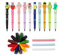 JDNFKG 10 Lápices De Dibujos Animados, 12 Consejos para Lápiz De Lápiz, 3 Piezas De Caucho Grabado, Lápices Eternos De Metal, Herramientas De Escritura Creativa, Papelería De Estudiantes.