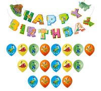 JDNFKG 18 Piezas De Dibujos Animados De Dibujos Animados con Ligamentos, 1 Pieza De Bandera De Crianza De Dinosaurios De Dibujos Animados, Decoración De Paisajes De Fiesta.