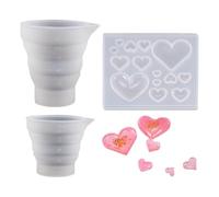 JDNFKG 2 Piezas De Tazas Medidoras Plegables Y 1 Pieza De Molde De Amor, Taza Medidora De Líquido, Molde De Silicona para Dulces, Suministros para Hornear.