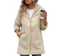 JDNH Abrigo con capucha acolchado resistente al viento para mujer, ponderosa parka de invierno con bolsillos, ropa de abrigo de felpa con capucha de invierno, abrigo cálido de arena, albaricoque, M