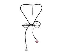 JDNH Collar de cuentas negras con lazo, cadena de clavícula, gargantilla hecha a mano, delicados collares para mujeres y hombres