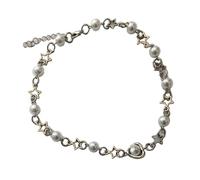 JDNH Collar de estrella con perlas de imitación, cadena ajustable para el cuello, cadena de clavícula para niñas dulces, piezas de joyería de moda, gargantilla, talla única, como se describe, como se
