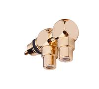 JDNH Conector adaptador macho a hembra de latón chapado en 2RCA en ángulo recto de 90 grados para amplificadores HDTV de cine en casa, divisor chapado en oro