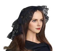 JDNH Delicada bufanda de encaje adornada con encaje práctico de poliéster para el pelo para ocasiones religiosas, accesorio de encaje de graduación, Negro, Talla única