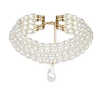 JDNH Gargantilla de perlas de imitación a la moda, collar vintage para mujer, joyería de disfraces, gargantilla de perlas de múltiples hebras, collares multicapa para mujer, talla única, como se
