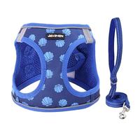 JdotMIN Juego de arnés y correa a cuadros para perro, extra pequeño/pequeño a mediano, arnés sin tirones, a prueba de escapes, para pasear cachorros y gatitos, para viajes y coche (azul marino, S)