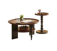 JDPYURV Juego De 2 Mesas De Centro Redondas Doble Capa De Madera Maciza Estilo Vintage, Mesita De Sofá Doble Capa Moderna Patas De Columna Romana,para Salas De Estar