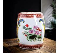 JDPYURV Taburete de jardín de cerámica Pintado a Mano, Taburete Decorativo Floral Estilo Chino, Taburete Tambor Elegante, Asiento Interior Exterior, Mesa Auxiliar(A3-H-36cm/14.1in)