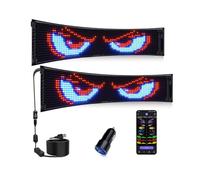 JDVOOTD 2 Unidades Pantalla LED Flexible Programable para Coche - 37x9,2cm Ojos LED con Sincronización Automática + Reloj Digital - Ojos de Diablo