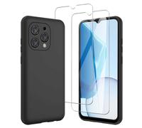 JDXHFF Funda Compatible con Doogee N55 Plus/Doogee N55 / Doogee N55 Pro (6.56") con 2 Piezas Vidrio Templado Protector de Pantalla Película Protectora - Negro Carcasa Silicona TPU Suave Caso Case