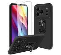 JDXHFF Funda Compatible con Doogee Note 56 / Doogee Note 56 Plus / Note56 Pro (6.56") Negro con 360 ° Soporte Giratorio con Vidrio Templado Película Protectora - Carcasa Silicona TPU Suave Caso Case