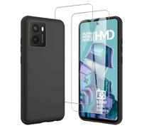 JDXHFF Funda Compatible con HMD Fusion (6.56") con 2 Piezas Vidrio Templado Protector de Pantalla Película Protectora - Negro Carcasa Silicona TPU Suave Caso Case Black