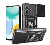 JDXHFF Funda Compatible con Honor X5c Plus (6.74") PC Dura y Suave TPU Carcasa Silicone con Giratorio de 360° Soporte Cubierta Case Negro