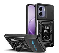 JDXHFF Funda Compatible con OPPO A6X 4G / 5G / OPPO A6 4G / 5G (6.75") PC Dura y Suave TPU Carcasa Silicone con Giratorio de 360° Soporte Cubierta Case Negro