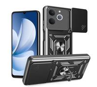 JDXHFF Funda Compatible con Realme Note 70T (6.75") PC Dura y Suave TPU Carcasa Silicone con Giratorio de 360° Soporte Cubierta Case Negro