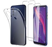 JDXHFF Funda Compatible con TCL 305 / TCL 306 / TCL 30 SE/TCL 30E (6.52") con 2 Piezas Vidrio Templado Protector de Pantalla Película Protectora - Transparente Carcasa Silicona TPU Suave Caso Case