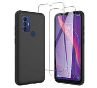 JDXHFF Funda Compatible con TCL 305 / TCL 306 / TCL 30 SE/TCL 30E (6.52") con 2 Piezas Vidrio Templado Protector de Pantalla Película Protectora - Negro Carcasa Silicona TPU Suave Caso Case Black