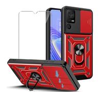 JDXHFF Funda Compatible con TCL 40 SE (6.75") con 1 x Vidrio Templado Protector de Pantalla - PC Dura y Suave TPU Carcasa Silicone con Giratorio de 360° Soporte Cubierta Case Rojo