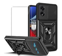 JDXHFF Funda Compatible con TCL 50 SE (6.78") con 1 x Vidrio Templado Protector de Pantalla - PC Dura y Suave TPU Carcasa Silicone con Giratorio de 360° Soporte Cubierta Case Negro