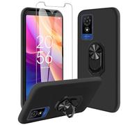 JDXHFF Funda Compatible con TCL 501 (6.0") Negro con 360 ° Soporte Giratorio con Vidrio Templado Película Protectora - Carcasa Silicona TPU Suave Caso Case Black