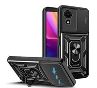 JDXHFF Funda Compatible con TCL 501 (6.0") PC Dura y Suave TPU Carcasa Silicone con Giratorio de 360° Soporte Cubierta Case Negro