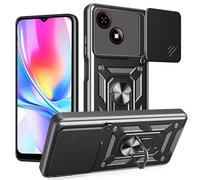 JDXHFF Funda Compatible con ZTE Blade A35E (6.52") PC Dura y Suave TPU Carcasa Silicone con Giratorio de 360° Soporte Cubierta Case Negro