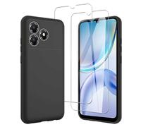 JDXHFF Funda Compatible con ZTE Blade A36 (6.75") con 2 Piezas Vidrio Templado Protector de Pantalla Película Protectora - Negro Carcasa Silicona TPU Suave Caso Case Black