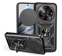 JDXHFF Funda Compatible con ZTE Blade A75 5G / ZTE Nubia Focus 5G (6.6") PC Dura y Suave TPU Carcasa Silicone con Giratorio de 360° Soporte Cubierta Case Negro