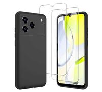 JDXHFF Funda Compatible con ZTE Blade A76 4G (6.75") con 2 Piezas Vidrio Templado Protector de Pantalla Película Protectora - Negro Carcasa Silicona TPU Suave Caso Case Black