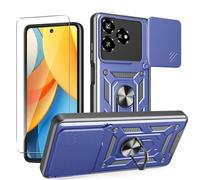 JDXHFF Funda Compatible con ZTE Blade V60 Vita (6.6") con 1 x Vidrio Templado Protector de Pantalla - PC Dura y Suave TPU Carcasa Silicone con Giratorio de 360° Soporte Cubierta Case Azul