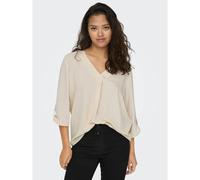 JDY Blusa con manga 3/4 y cuello de pico. Color Crudo