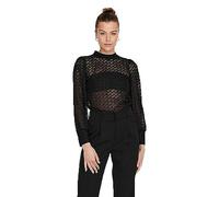 JDY Blusa de Mujer Cuello Alto Botones Detalles de Encaje Manga Larga, Color:Negro-2, Talla:XL