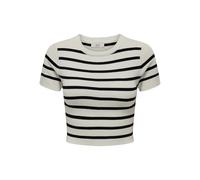 JdY Camiseta básica de Mujer Crop de un Solo Color Manga Corta Cuello Redondo Top Corto RIPP Top JDYCIRKELINE, Colores: Blanco-2, Talla: XL, Cloud Dancer/Stripes:Black Stripes, XL