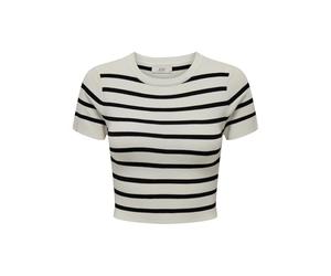 JdY Camiseta básica de Mujer Crop de un Solo Color Manga Corta Cuello Redondo Top Corto RIPP Top JDYCIRKELINE, Colores: Blanco-2, Talla: XL, Cloud Dancer/Stripes:Black Stripes, XL