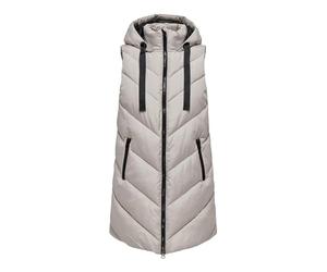 JdY Skylar - Chaleco de invierno para mujer, largo, acolchado, acolchado, sin mangas, básico con capucha y cremallera, Chateau Gray/Detail: Black, M
