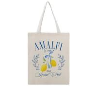 JDYANSHENG Amalfi Coast Italy Lemon Social Club Bolsa de lona, perfecta para picnic al aire libre, fiesta, compras, viajes, asas resistentes, regalo inspirado 38 x 46 cm