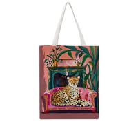 JDYANSHENG Bolsa de lona colorida con patrón de leopardo para sofá, ideal para picnic al aire libre, fiesta, compras, viajes, asas resistentes, regalo inspirado de 38 x 46 cm